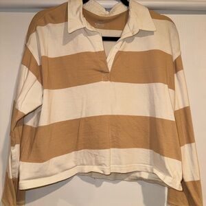 Striped Tan and Cream Collared Sweater